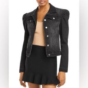 Aqua Black Jean Jacket Puff Sleeve Denim Jacket size xs EUC